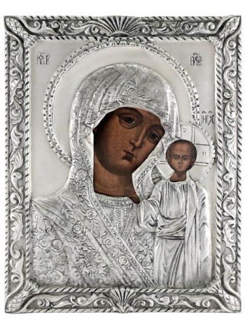 Икона Божией Матери "Казанская", посеребрённый оклад