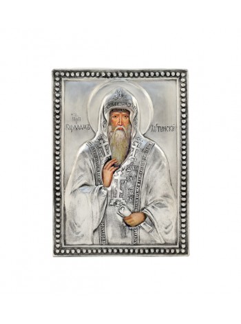 Икона святой Варлаам Хутынский, посеребрённый оклад