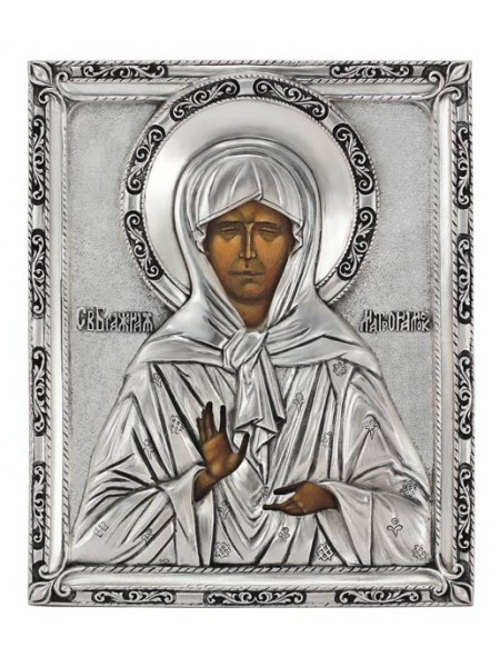Икона Святая блаженная Матрона, посеребрённый оклад