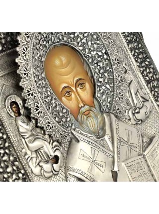 Икона Святой Николай Чудотворец, посеребрённый оклад