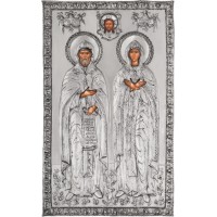 Икона Святые благоверные князья Петр и Феврония Муромские, посеребрённый оклад