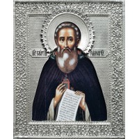 Икона Святой Сергий Радонежский, посеребрённый оклад