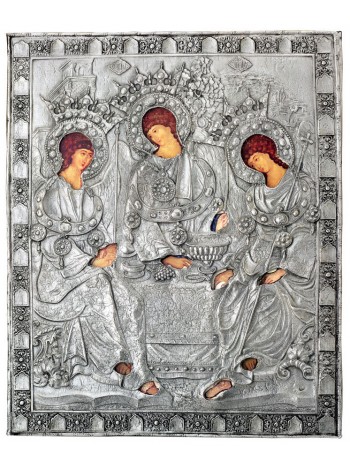 Икона Святая Троица, посеребрённый оклад