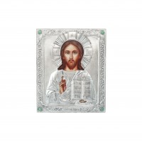 Икона Господа Иисуса Христа (венчальная пара), посеребрённый оклад с камнями