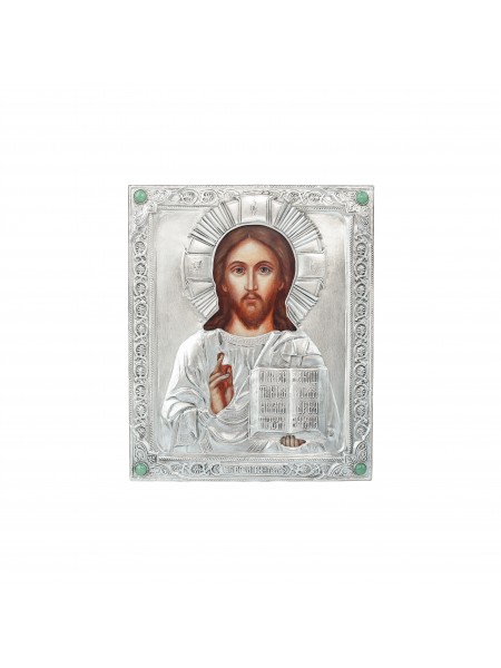 Икона Господа Иисуса Христа (венчальная пара), посеребрённый оклад с камнями