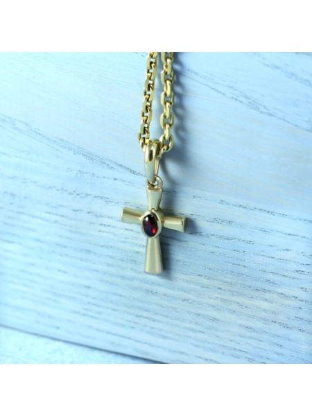 Золотой православный крест без Распятия с гранатом